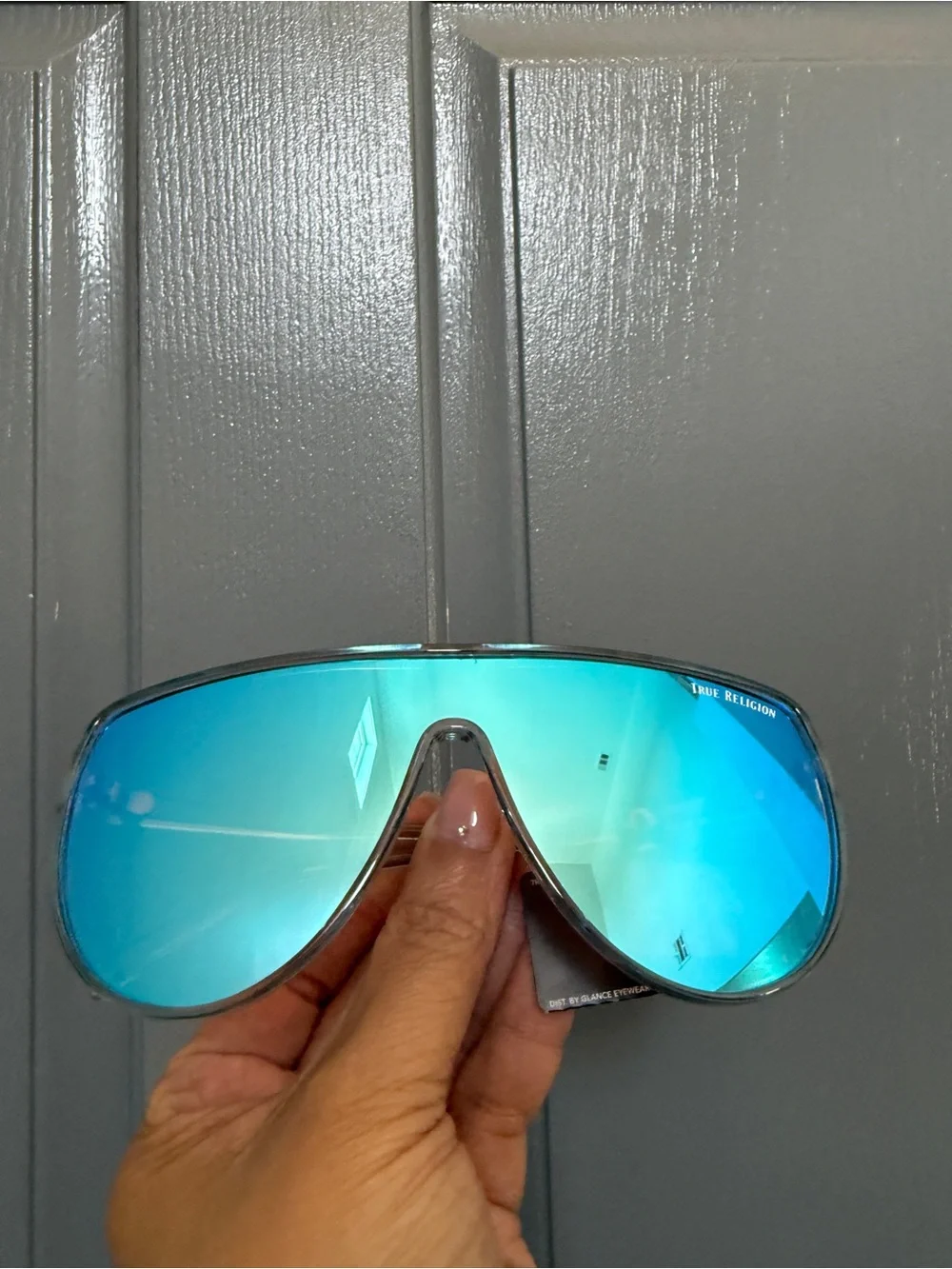 True Religion Blue Mirrored Shield Sunglasses
